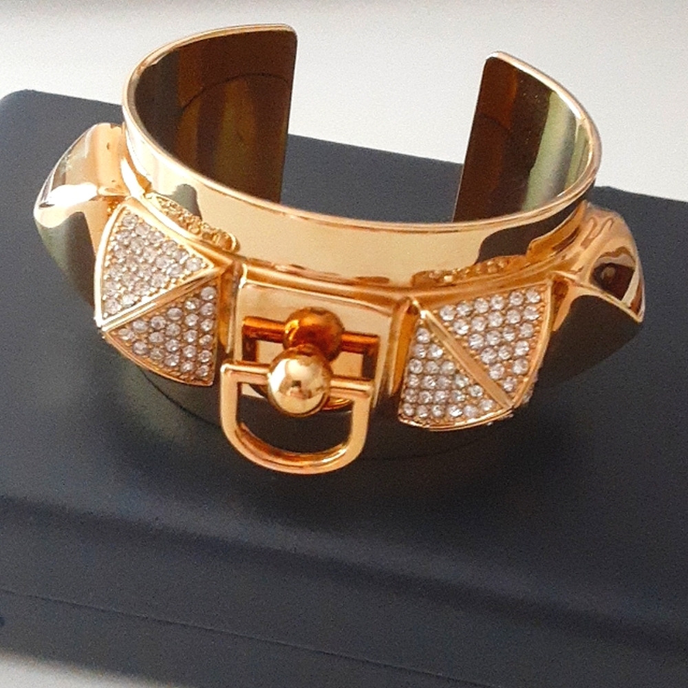 Juicy Couture Pyramid Studded Chunky Brass Plated Cuff Bracelet